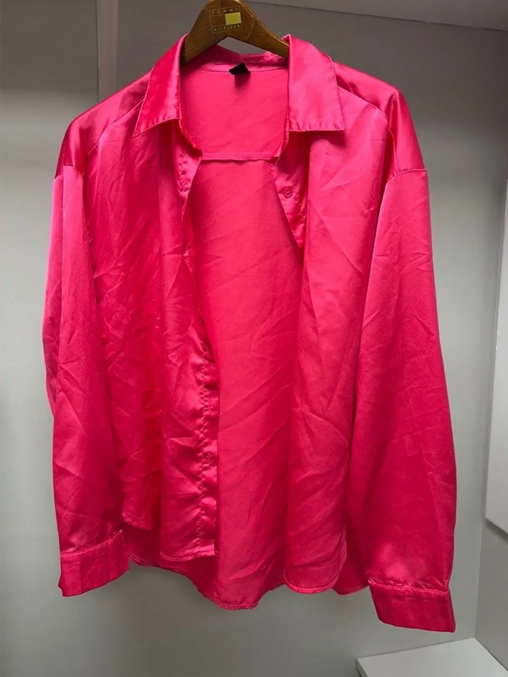 SHEIN Hot Pink Satin Button-Front Blazer Jacket